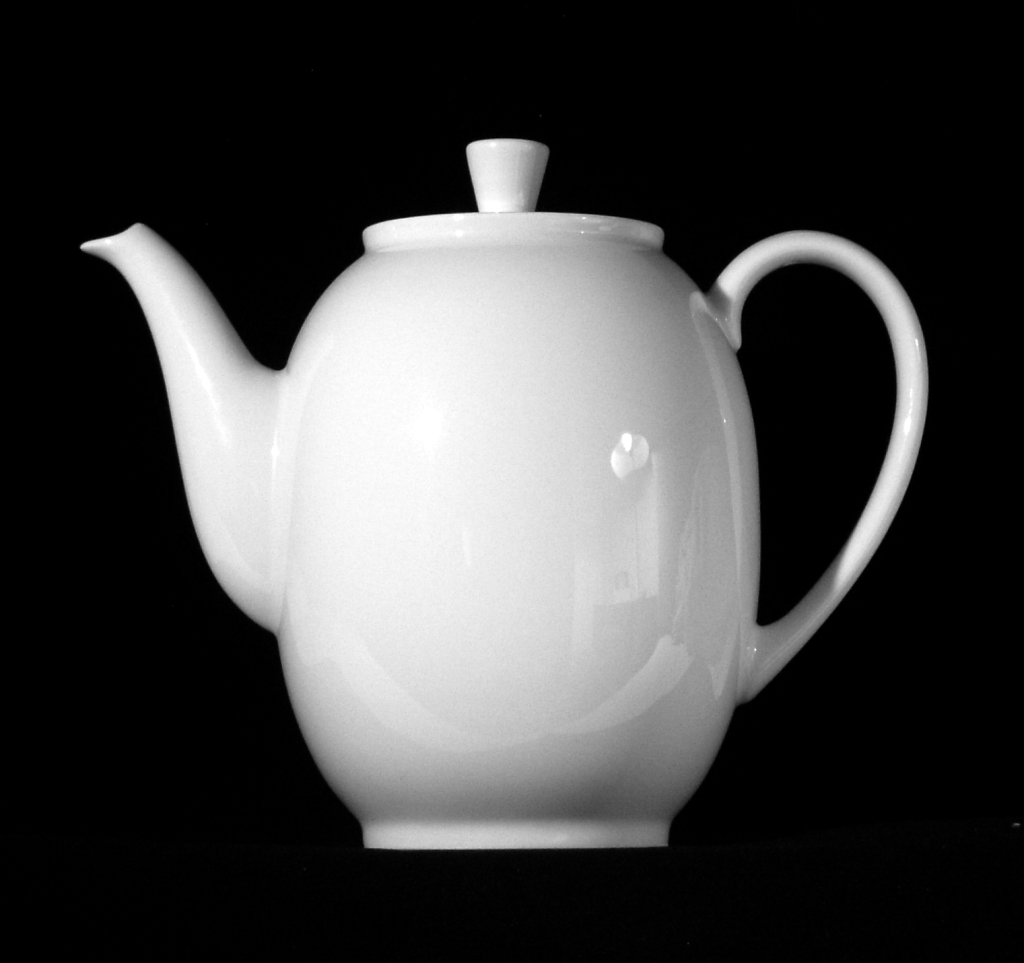Arzberg Form 1382 white porcelain coffee pot with rounded body, elongated spout, curved handle and fitted lid