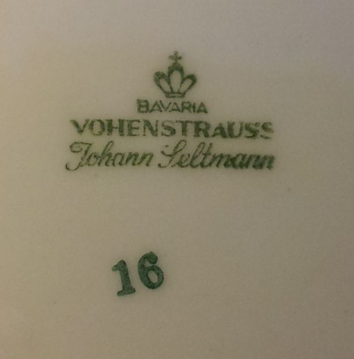 Johann Seltmann Vohenstrauss Bavaria original green porcelain crown backstamp with separate number 16 on the underside